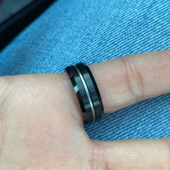 Black Tungsten Carbide 8 mm Flat Wedding Band Ring - Picture 14 of 16